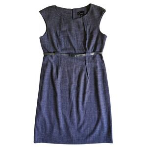 Connected Apparel Sheath Dress Women's 16‎ Blue Tweed Textured Belted Workwear